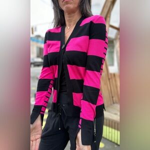NWT Carre Noir Pink Striped Knit Button Cardigan